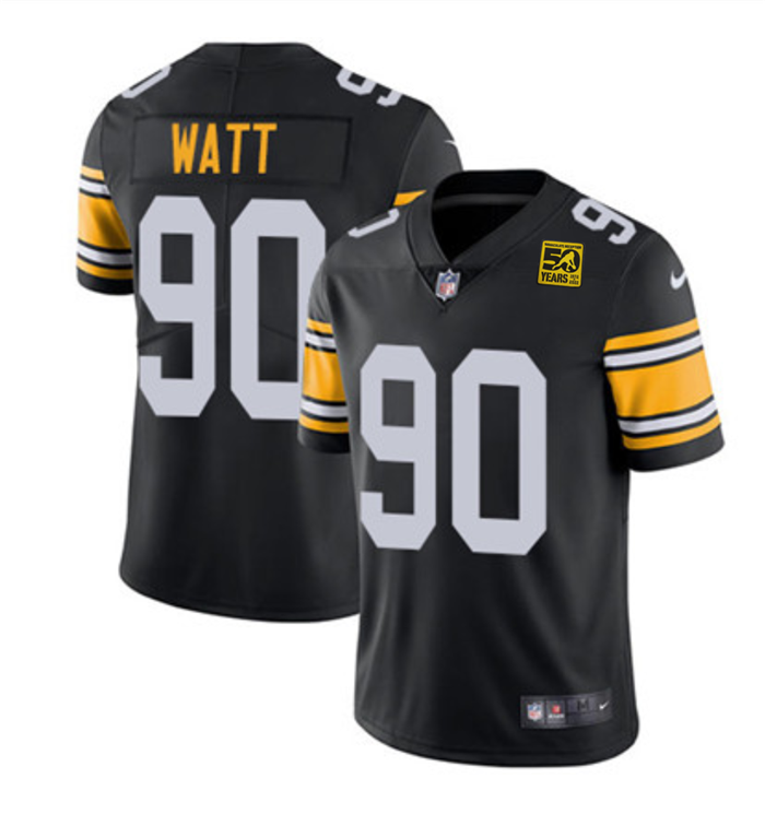 Men's Pittsburgh Steelers #90 T.J. Watt Black 2023 50th Anniversary Vapor Untouchable Limited Jersey - Click Image to Close